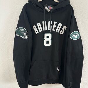 New York Jets Black Crewneck Hoodie with 'Rodgers 8' Graphic